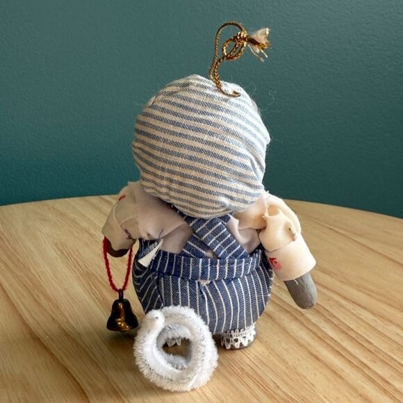 1983 Kurt Adler Christmas Ornament Porcelain Boy Mouse in Overalls Cap Bell - Picture 5 of 10